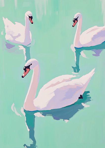 Swans on the water by Artsy