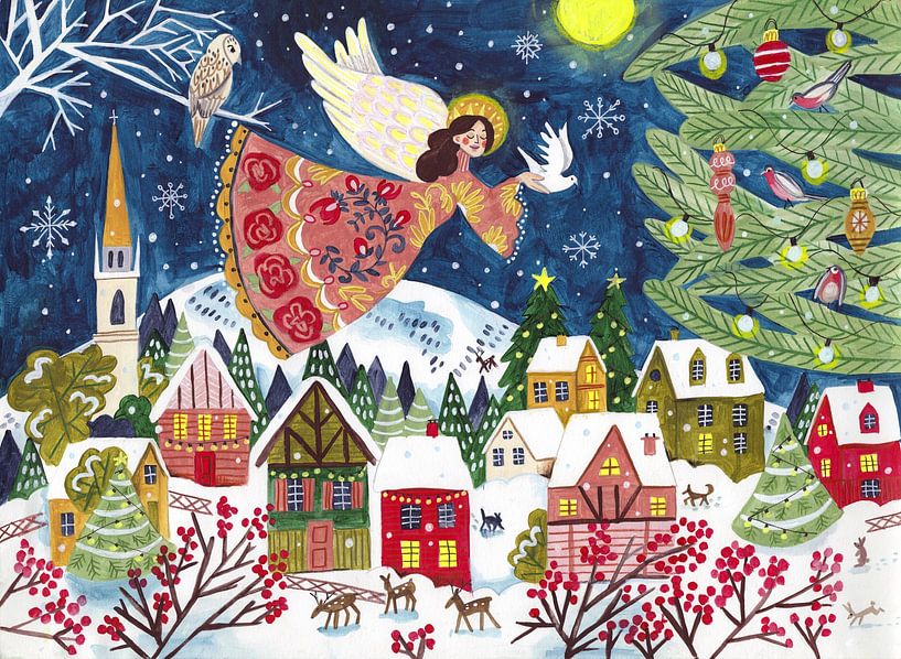Engel in Winterlandschaft mit Bergen von Caroline Bonne Müller
