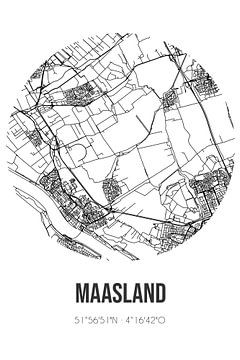 Maasland (South Holland) | Map | Black and White by Rezona