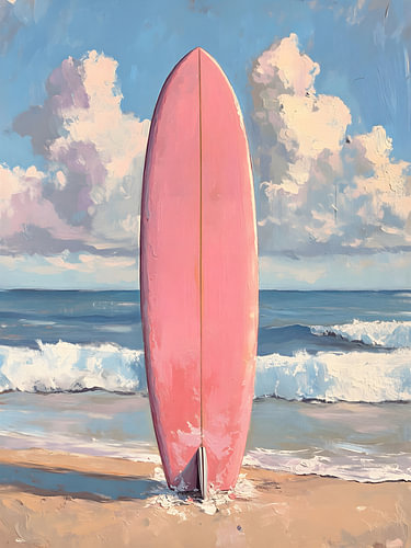 Gemälde eines Surfbretts am Pink Beach