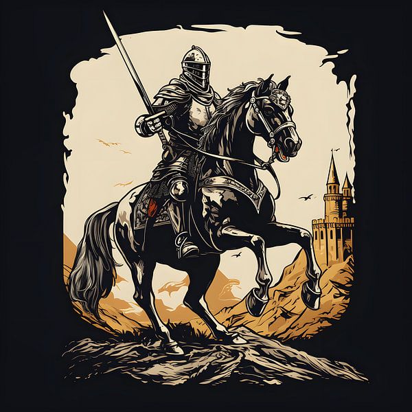 Mittelalterlicher Ritter auf Pferd von Pixelbull Design