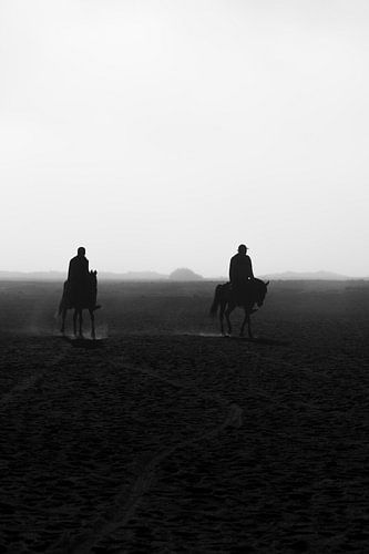 Horse riders at Bromo Volcano in Black and White
