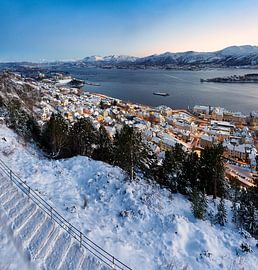 View from Fjellstua over Ålesund during a winter sunset, Norway by qtx