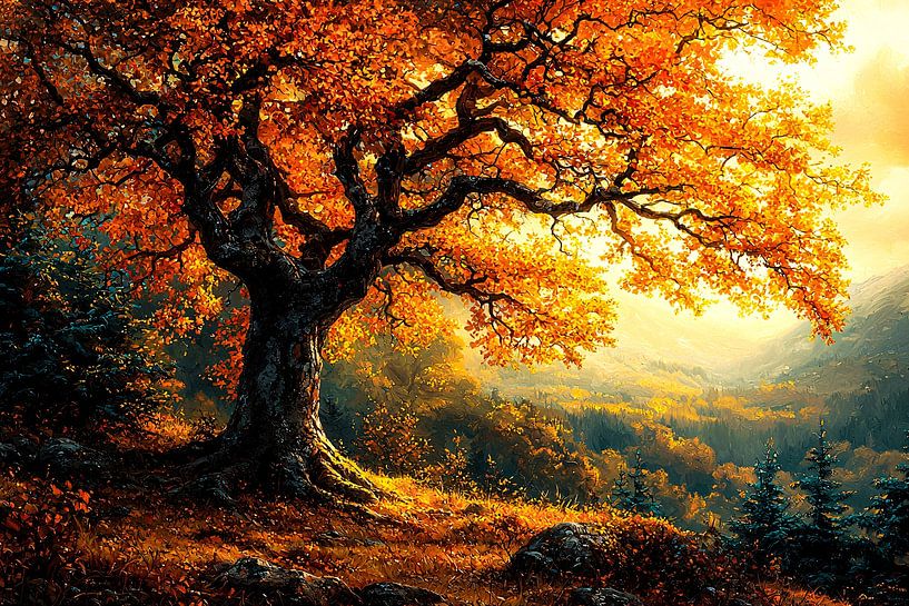 Boom met herfstbladeren in zonlicht van Art & Soul Creations