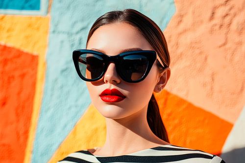Femme moderne avec lunettes de soleil et rouge à lèvres