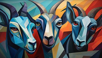 Chèvres abstraites cubisme panorama sur TheXclusive Art