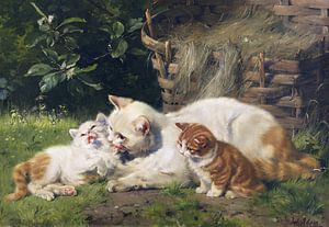 Katzenmutter mit ihren beiden Jungen, Julius Adam, Um 1900