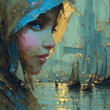 Portret in Turquoise Havenlicht