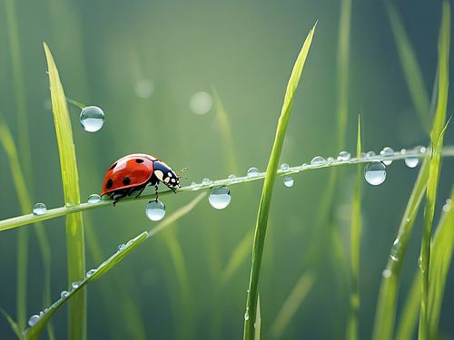 Ladybird on a dewy morning