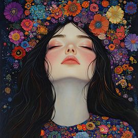 Flowers | Woman Quiet in Flowers by Eye catching paintings