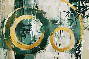Abstract Dance of Golden Circles and Green by Art & Soul Creations