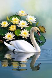 Eleganter Schwan und Seerosen von Imperial Art House