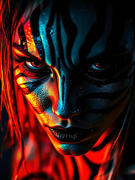 Close-up: Woman with zebra pattern on her face by A.D. Digital ART