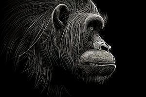Malerei Gorilla Schwarz und Weiß