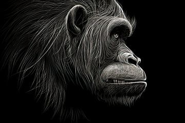 Painting Gorilla Black and White by Kunst Kriebels