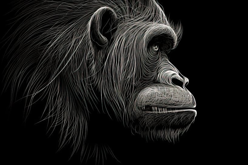 Malerei Gorilla Schwarz und Weiß von Kunst Laune