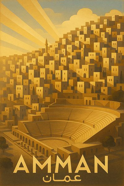 Amman Jordan Skyline Art Print – Roman Theatre &amp; Citadel Hills Poster by Travel Shop