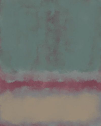 Lichtblauw, roze, wit. Kleurenveldschilderij geïnspireerd door Mark Rothko.