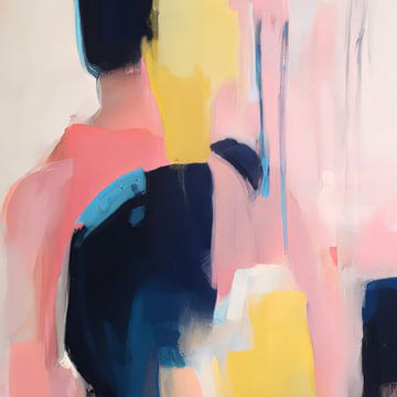 Modern abstract in roze, blauw en geel van Studio Allee