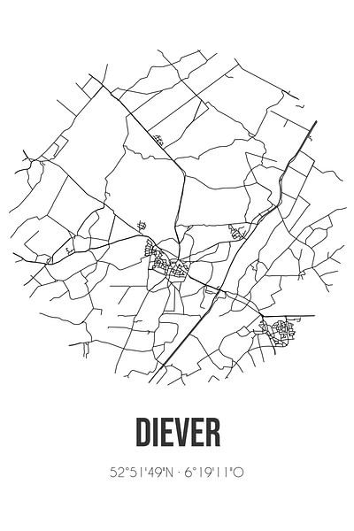 Diever (Drenthe) | Map | Black and white by Prints of Place