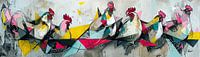 Kippenschilderij | Abstract Hen Parade van Blikvanger Schilderijen thumbnail
