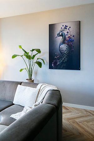 Porträt eines Pfaus mit Blumen