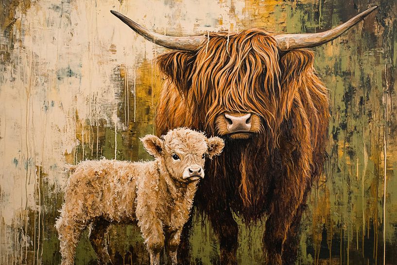 Schottischer Highlander mit jungem Kalb von Imperial Art House