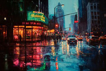Rainy city lights by Poster Art Shop