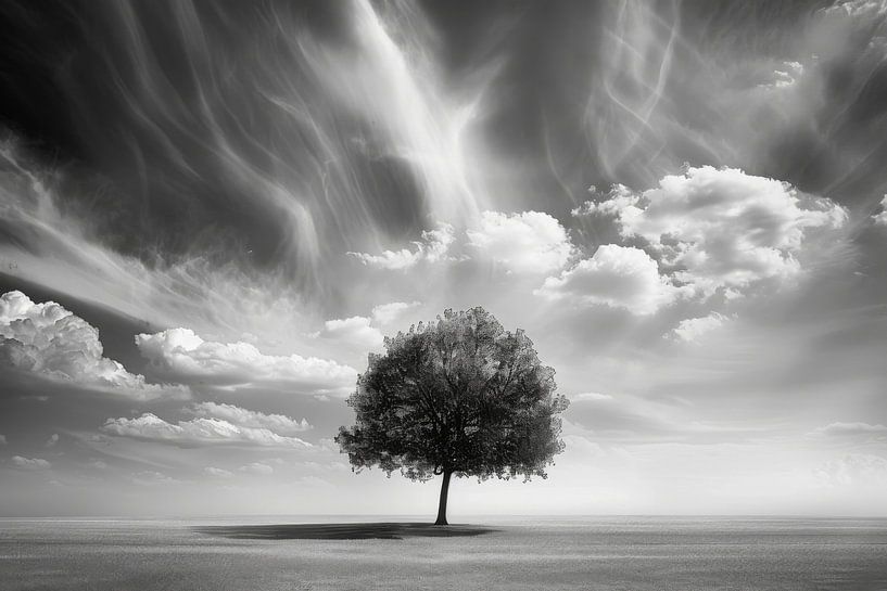 Black and white tree landscape - Dramatic nature photography for modern living spaces by Poster Art Shop