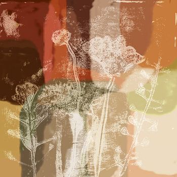 Abstracte botanische kunst. Bloemen en planten in warme aardetinten