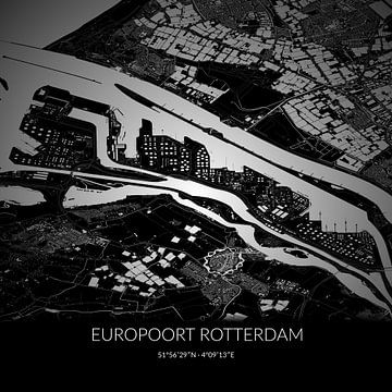 Carte en noir et blanc de l'Europoort Rotterdam, Hollande méridionale. sur Rezona