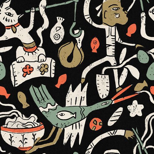 Stammesfiguren und Tiere