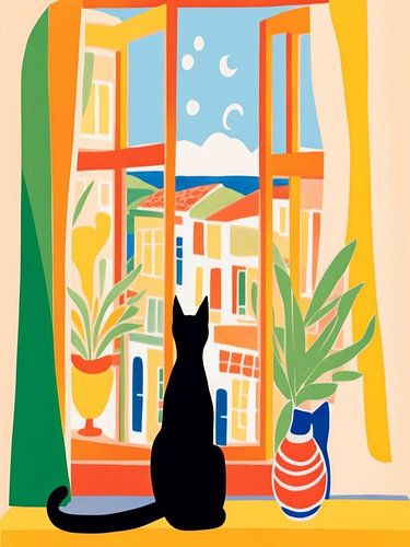 Cat Looking Out The Window Style Henri Matisse