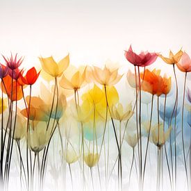 Kleurrijke bloemenweide in een zachte aquarelstijl van May