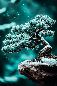 Schnee-Bonsai auf Felsen