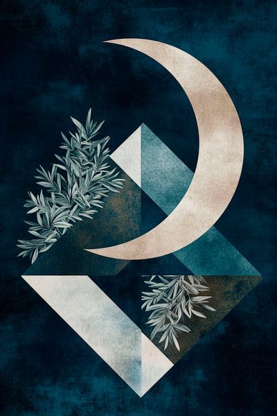 Geometric harmony of moon and plants by Poster Art Shop