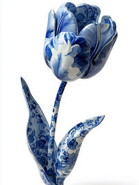Tulip and Flowers in Delft Blue, Still Life by Wilma Mesman