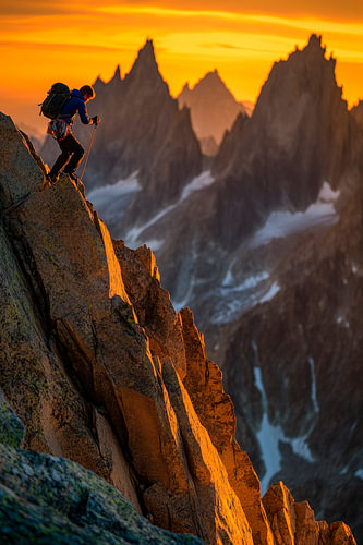 Bergbeklimmers in de zonsondergang