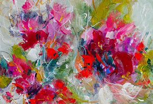 Flower Fountain - hand-painted abstract work in warm colours by Qeimoy