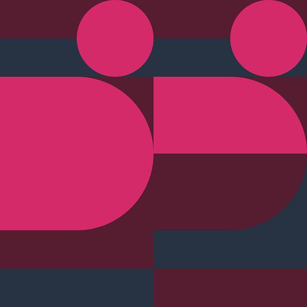 Abstrakte geometrische Kunst im Retro-Stil in leuchtendem Rosa, Lila, Blau von Dina Dankers