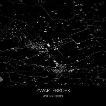Schwarz-weiße Karte von Zwartebroek, Gelderland. von Rezona