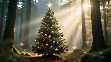 Forêt de Noël au coucher du soleil