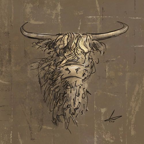 Schotse hooglander - taupe bruin geel en zwart