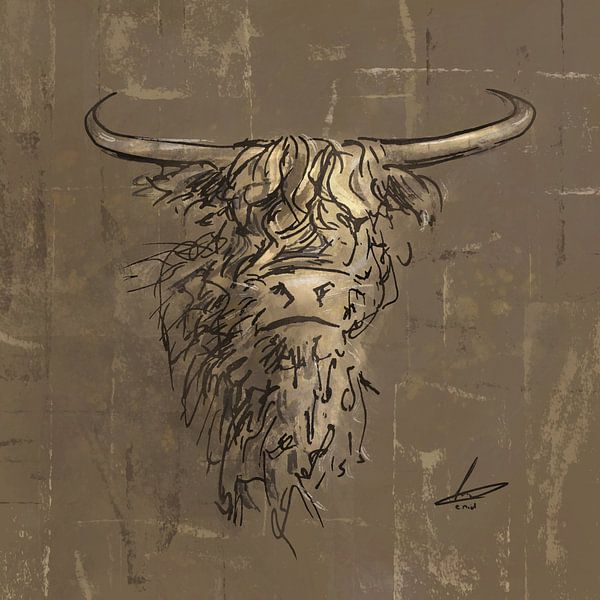 Schotse hooglander - taupe bruin geel en zwart van Emiel de Lange