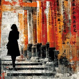 Silhouette Street Art - Porte japonaise Peinture mystérieuse sur BowiScapes Art Abstrait  et digital