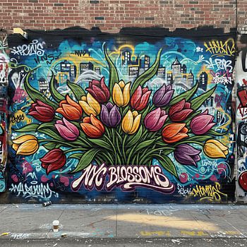 Delft Blue Still Life with White and Blue Tulips