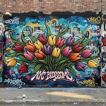 Delft´s Blau Stillleben mit weißen und blauen Tulpen von Mister Artsy