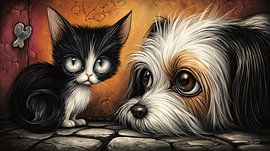 dog - cat - cartoon by Gelissen Artworks