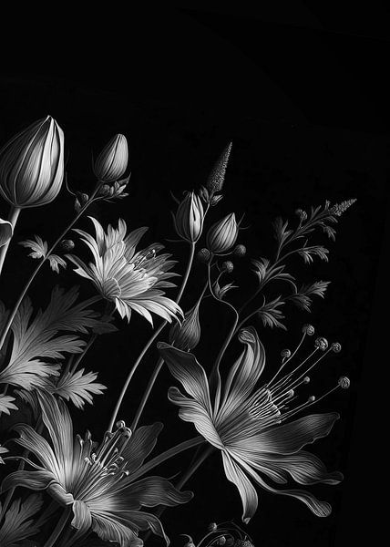 Noir et blanc Floral Still Life no1 par Pia Schneider