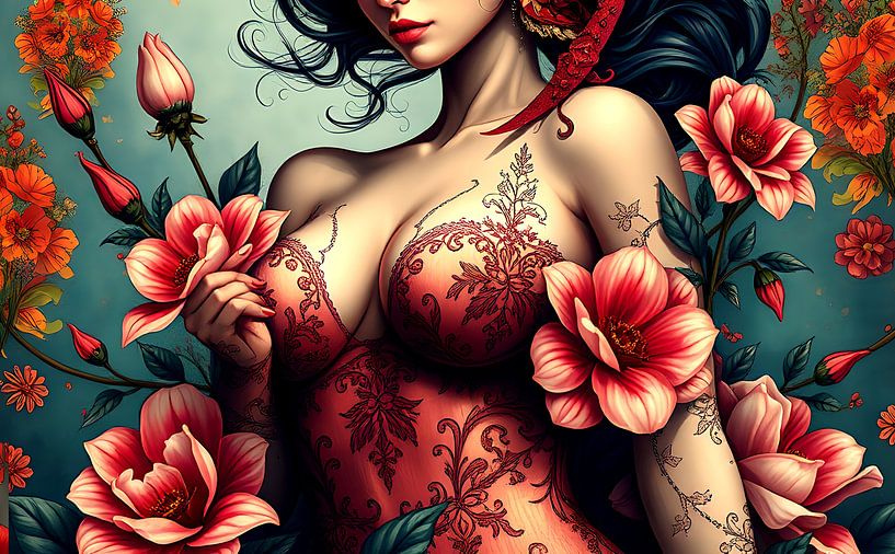 Geisha orientale avec des fleurs par Egon Zitter